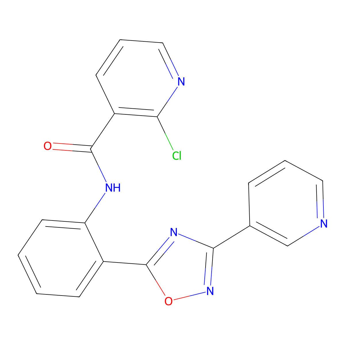 2-chloro-N-{2-[3-(3-pyridinyl)-1,2,4-oxadiazol-5-yl]phenyl}nicotinamide molecular structure, CAS 1119402-00-4