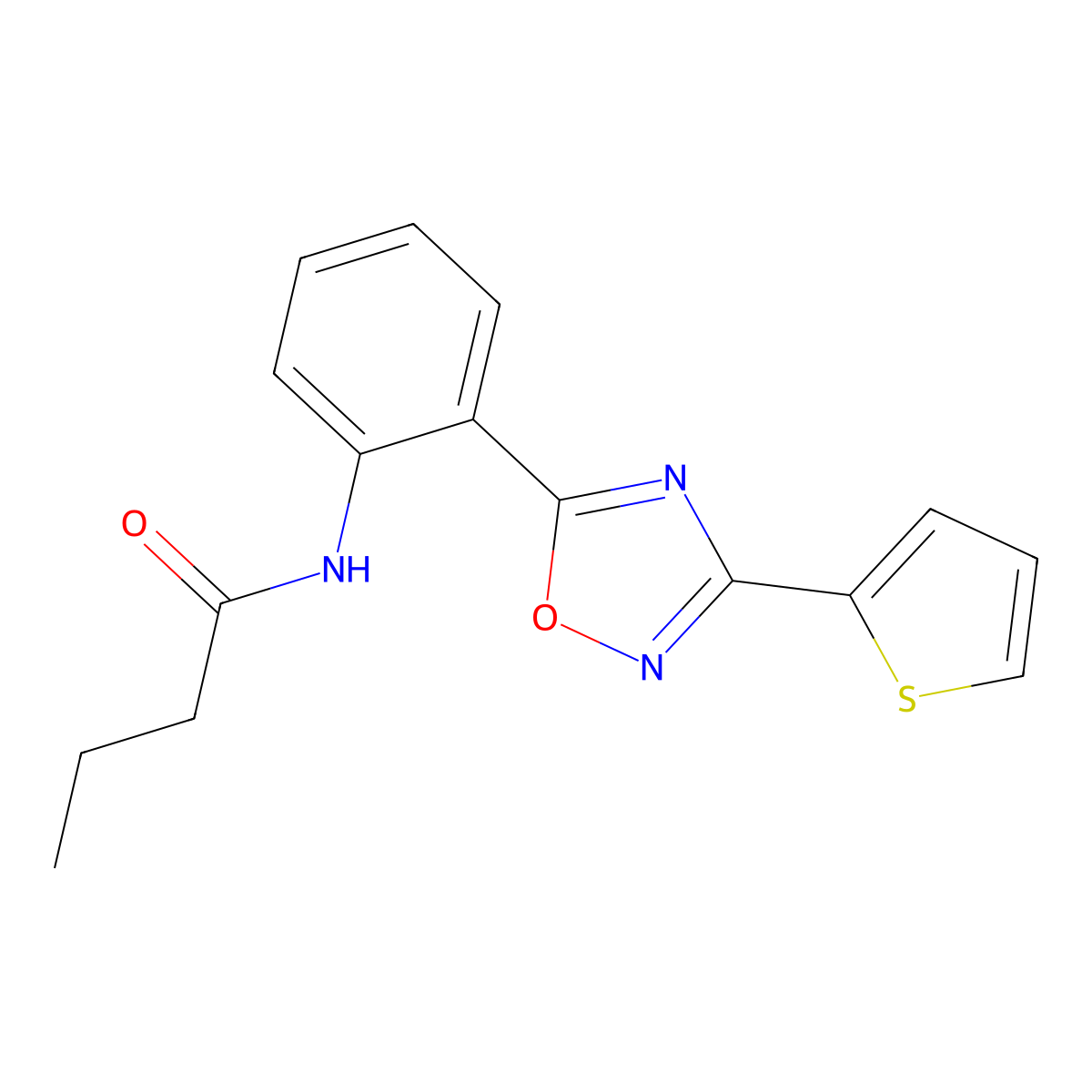 N-{2-[3-(2-thienyl)-1,2,4-oxadiazol-5-yl]phenyl}butanamide molecular structure, CAS 1119403-48-3