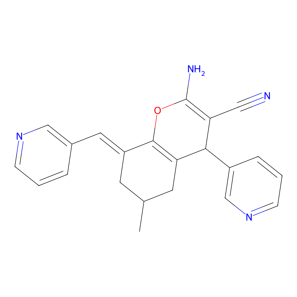 2-Amino-5,6,7,8-tetrahydro-6-methyl-4-(3-pyridinyl)-8-(3-pyridinylmethylene)-4H-1-benzopyran-3-carbonitrile molecular structure, CAS 1119407-36-1