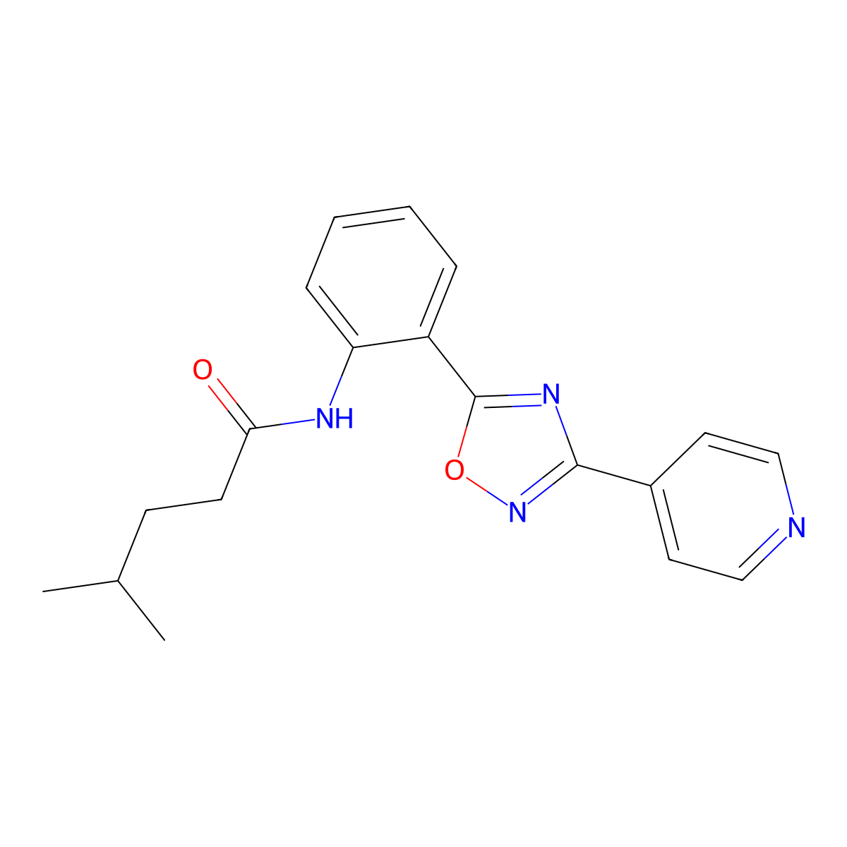 4-methyl-N-{2-[3-(4-pyridinyl)-1,2,4-oxadiazol-5-yl]phenyl}pentanamide molecular structure, CAS 1119419-37-2
