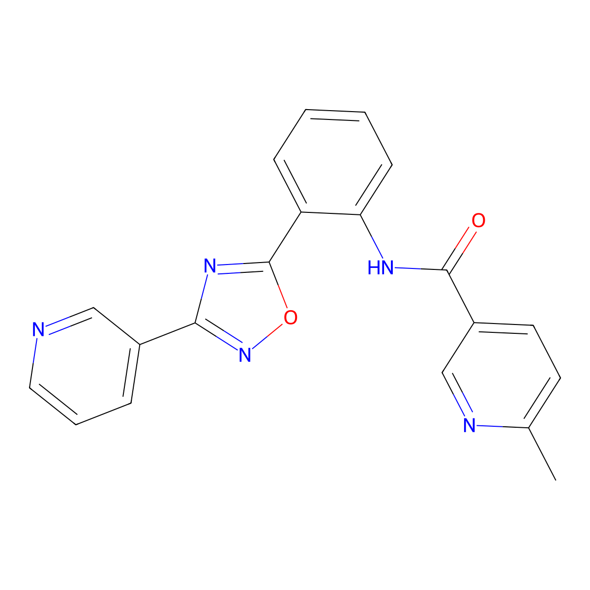 6-methyl-N-{2-[3-(pyridin-3-yl)-1,2,4-oxadiazol-5-yl]phenyl}pyridine-3-carboxamide molecular structure, CAS 1119423-53-8
