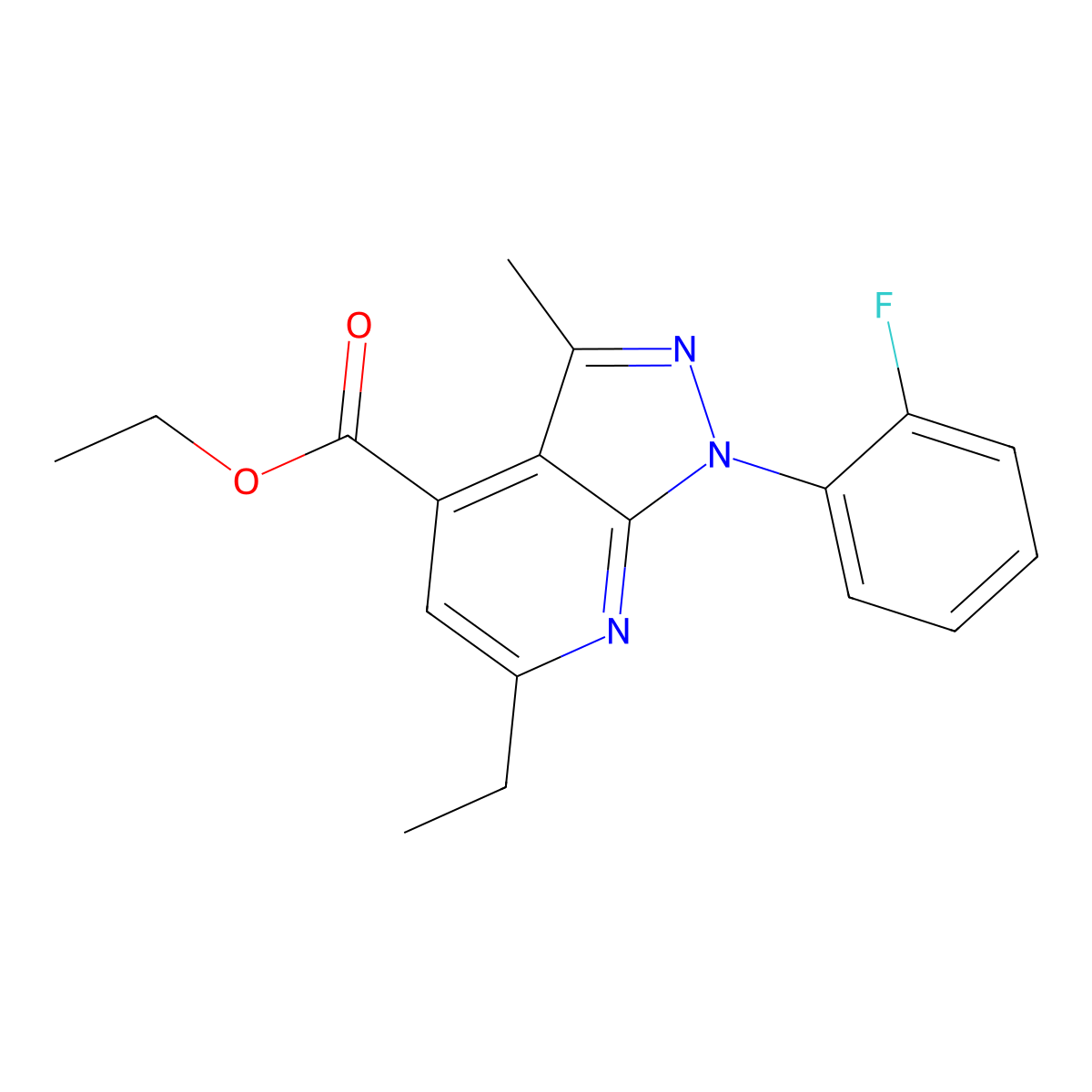 ethyl 6-ethyl-1-(2-fluorophenyl)-3-methyl-1H-pyrazolo[3,4-b]pyridine-4-carboxylate molecular structure, CAS 1119429-04-7