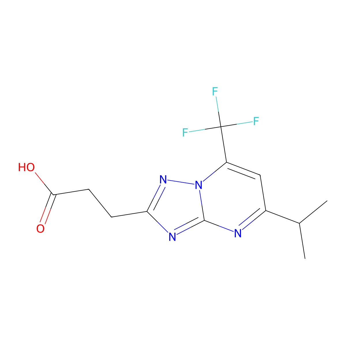 3-(5-Isopropyl-7-(trifluoromethyl)-[1,2,4]triazolo[1,5-a]pyrimidin-2-yl)propanoic acid molecular structure, CAS 1119429-23-0