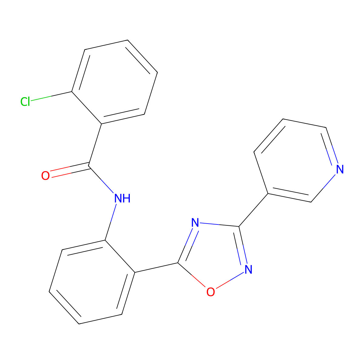 2-chloro-N-(2-(3-(pyridin-3-yl)-1,2,4-oxadiazol-5-yl)phenyl)benzamide molecular structure, CAS 1119429-41-2