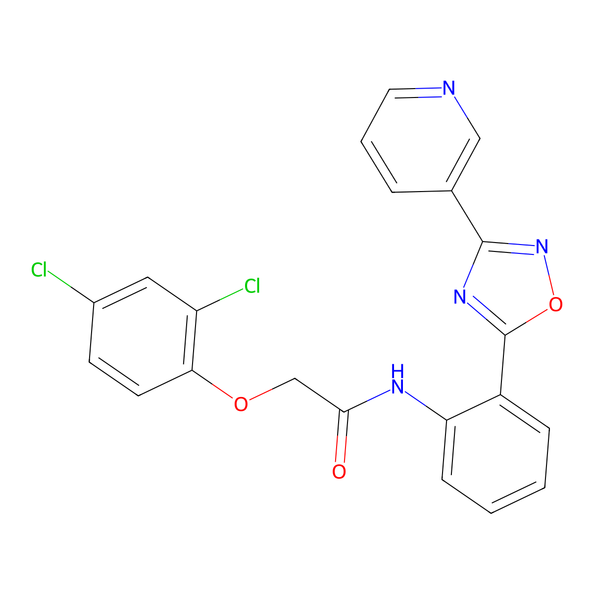 2-(2,4-dichlorophenoxy)-N-{2-[3-(3-pyridinyl)-1,2,4-oxadiazol-5-yl]phenyl}acetamide molecular structure, CAS 1119438-13-9
