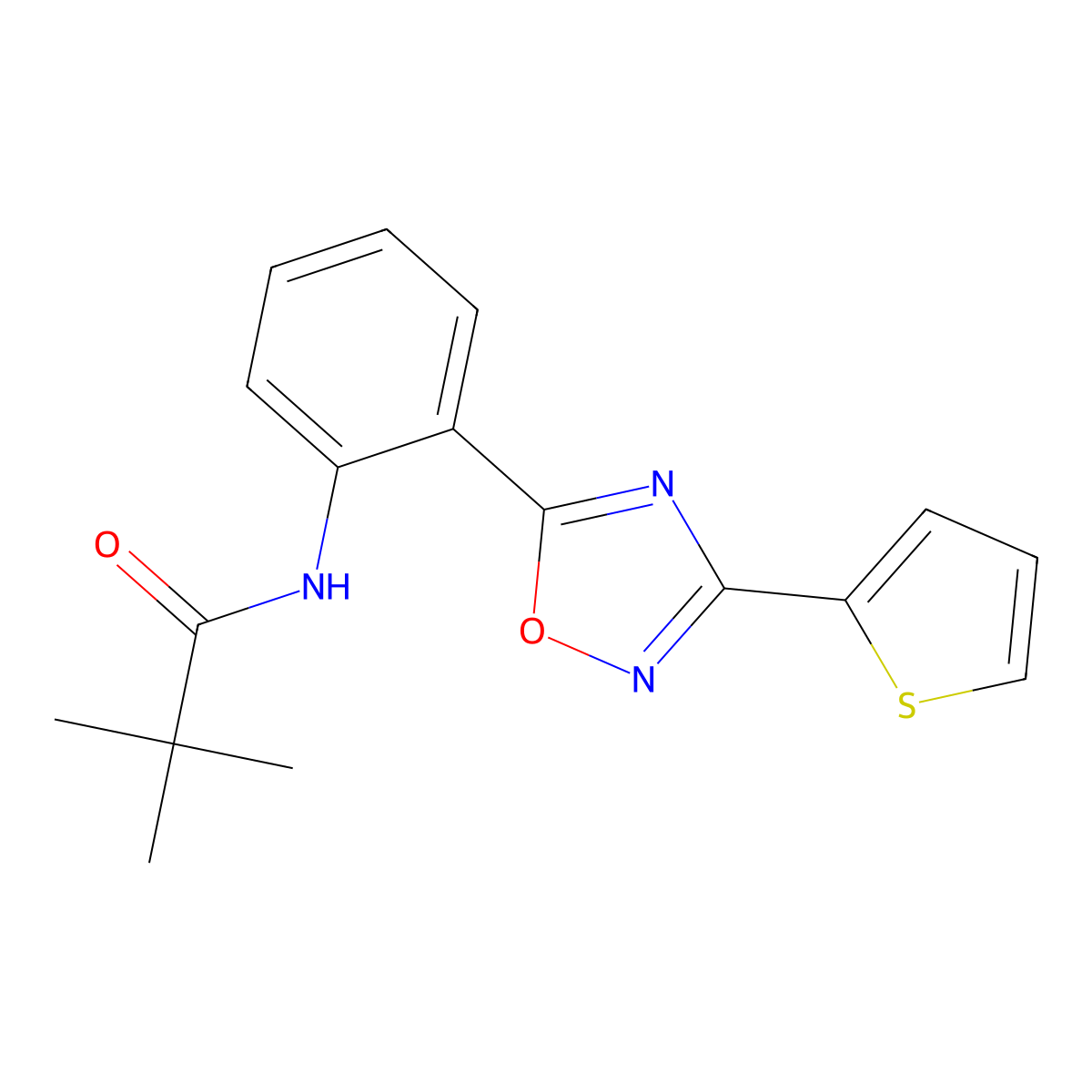 2,2-dimethyl-N-{2-[3-(thiophen-2-yl)-1,2,4-oxadiazol-5-yl]phenyl}propanamide molecular structure, CAS 1119440-24-2