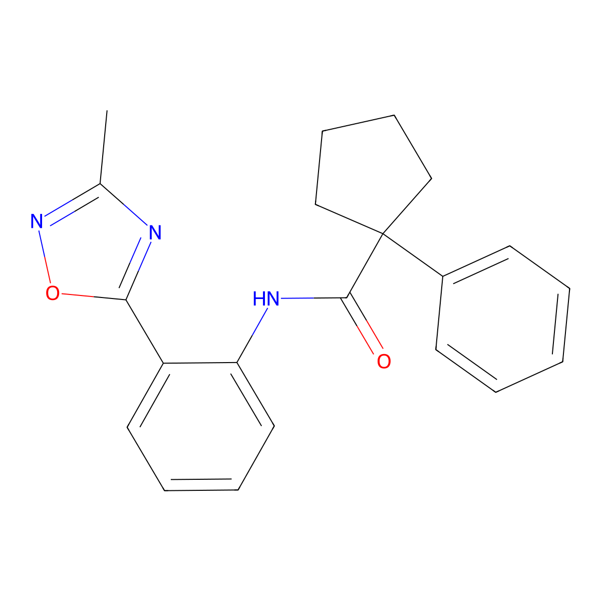 N-(2-(3-methyl-1,2,4-oxadiazol-5-yl)phenyl)-1-phenylcyclopentanecarboxamide molecular structure, CAS 1119441-95-0