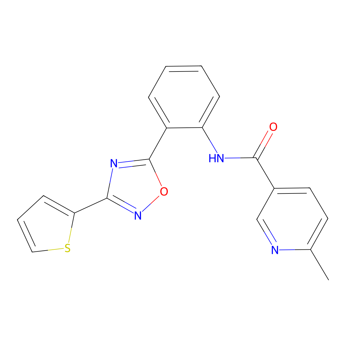6-methyl-N-{2-[3-(thiophen-2-yl)-1,2,4-oxadiazol-5-yl]phenyl}pyridine-3-carboxamide molecular structure, CAS 1119442-80-6