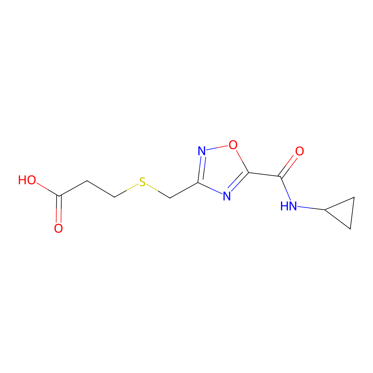 3-[({5-[(Cyclopropylamino)carbonyl]-1,2,4-oxadiazol-3-yl}methyl)thio]propanoic acid molecular structure, CAS 1119449-70-5