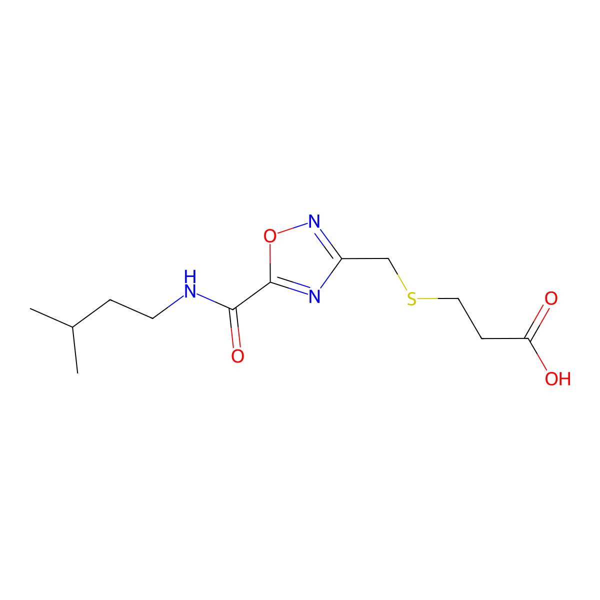 3-{[(5-{[(3-Methylbutyl)amino]carbonyl}-1,2,4-oxadiazol-3-yl)methyl]thio}propanoic acid molecular structure, CAS 1119449-71-6