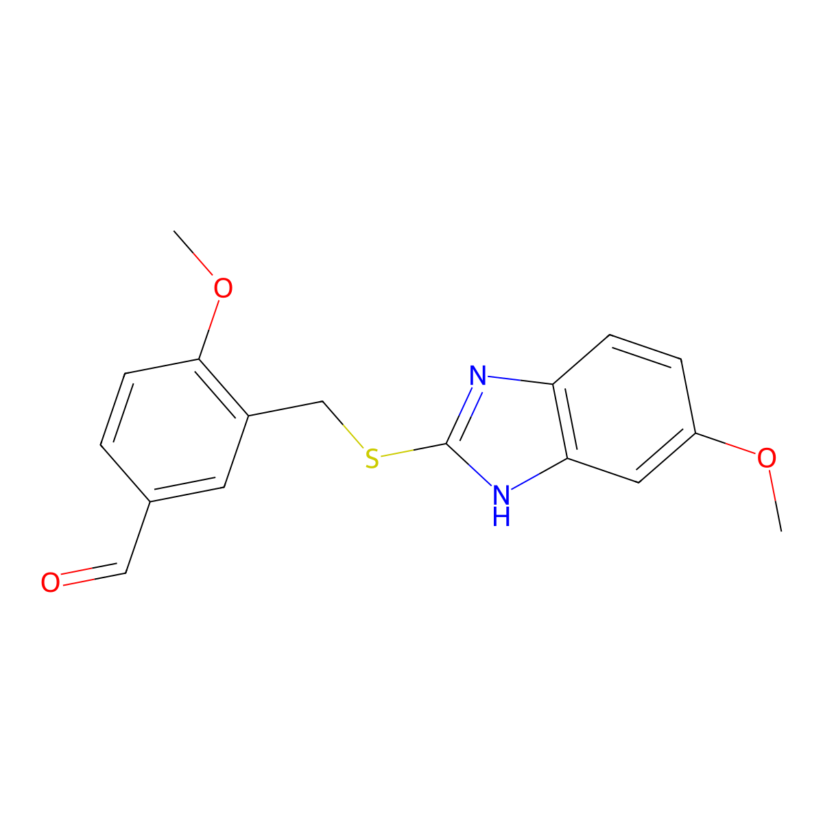 4-Methoxy-3-{[(5-methoxy-1H-benzimidazol-2-yl)-thio]methyl}benzaldehyde molecular structure, CAS 1119450-10-0
