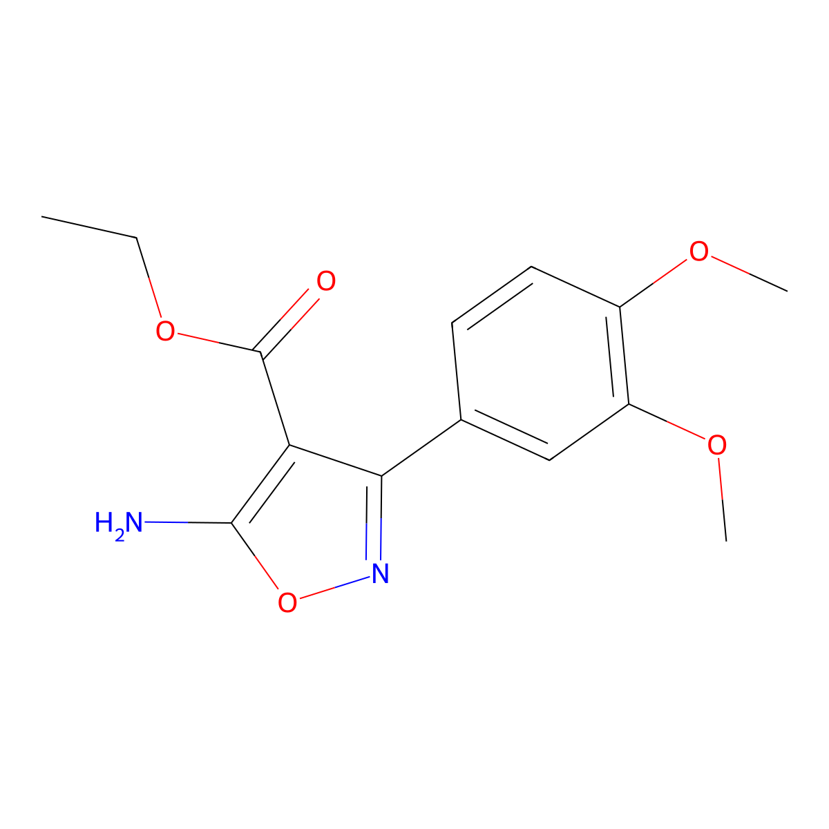 Ethyl 5-amino-3-(3,4-dimethoxyphenyl)-4-isoxazolecarboxylate molecular structure, CAS 1119450-54-2