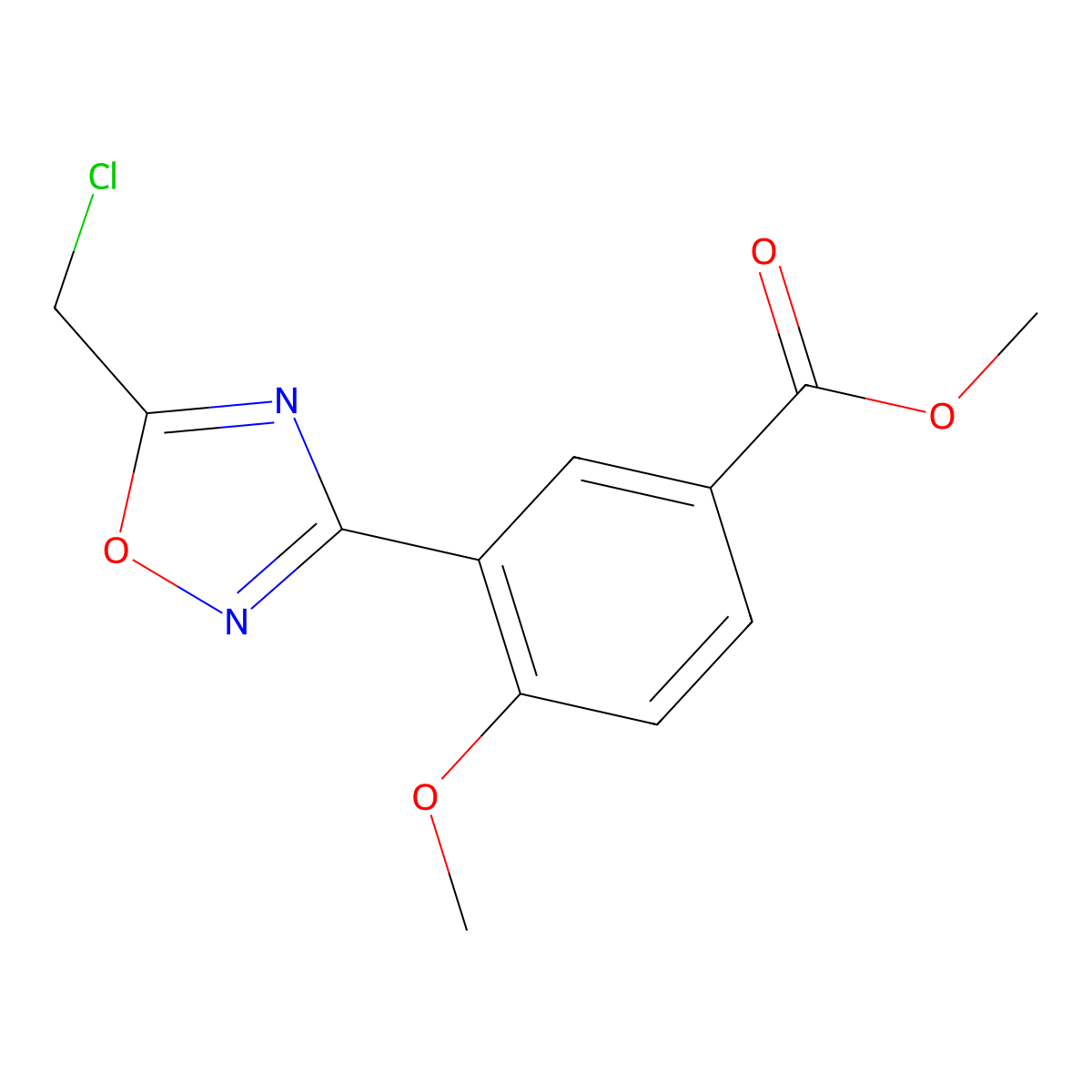 Methyl 3-[5-(chloromethyl)-1,2,4-oxadiazol-3-yl]-4-methoxybenzoate molecular structure, CAS 1119450-91-7