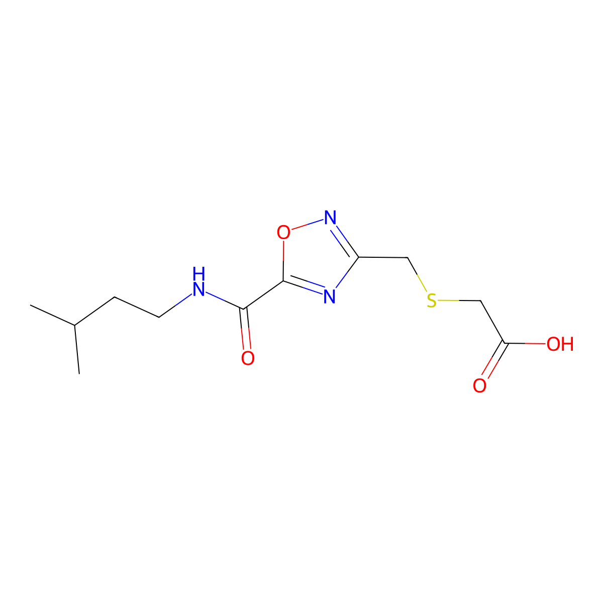 {[(5-{[(3-Methylbutyl)amino]carbonyl}-1,2,4-oxadiazol-3-yl)methyl]thio}acetic acid molecular structure, CAS 1119450-93-9