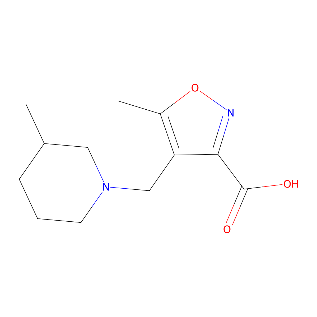 5-Methyl-4-[(3-methylpiperidin-1-YL)methyl]-isoxazole-3-carboxylic acid molecular structure, CAS 1119451-01-2