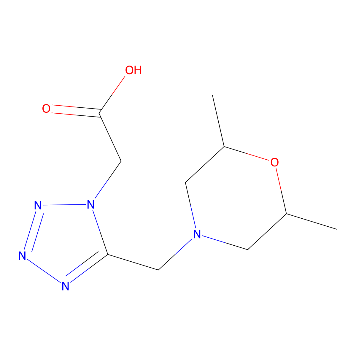 2-[5-[(2,6-Dimethylmorpholin-4-yl)methyl]tetrazol-1-yl]acetic acid molecular structure, CAS 1119451-08-9