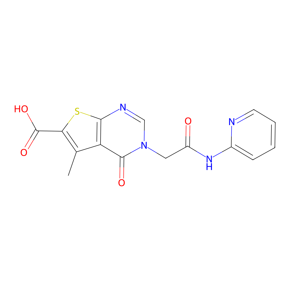 5-Methyl-4-oxo-3-[2-oxo-2-(pyridin-2-ylamino)ethyl]-3,4-dihydrothieno[2,3-d]pyrimidine-6-carboxylic acid molecular structure, CAS 1119451-15-8