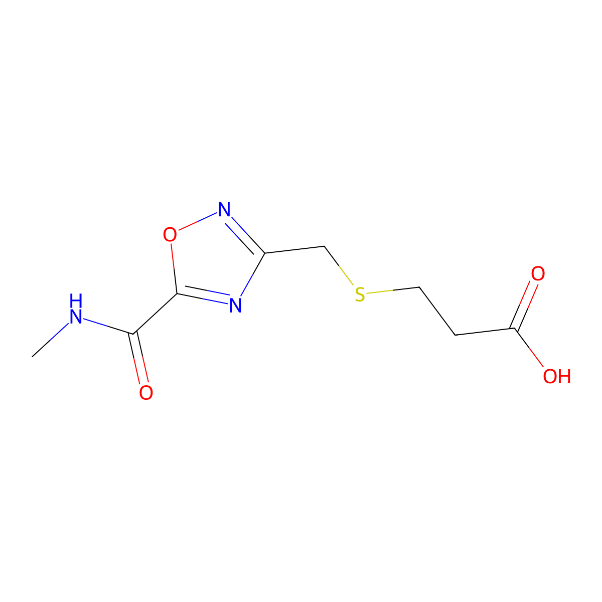 3-[({5-[(Methylamino)carbonyl]-1,2,4-oxadiazol-3-yl}methyl)thio]propanoic acid molecular structure, CAS 1119452-14-0