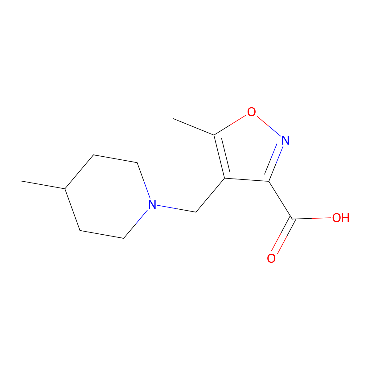 5-Methyl-4-[(4-methylpiperidin-1-yl)methyl]isoxazole-3-carboxylic acid molecular structure, CAS 1119452-18-4