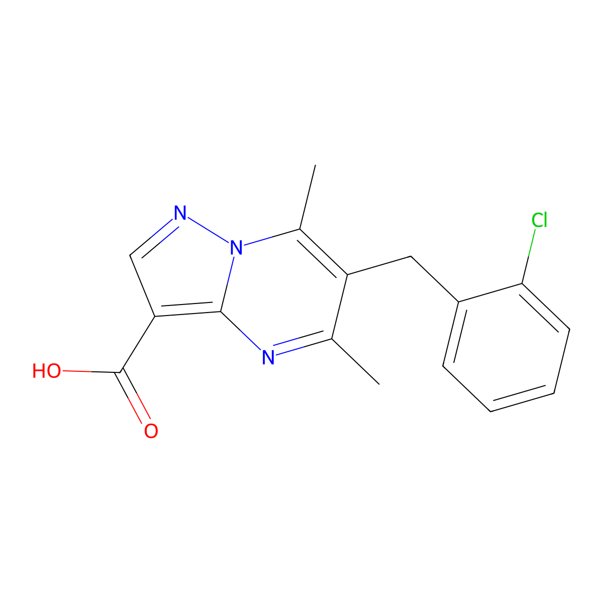 6-(2-Chlorobenzyl)-5,7-dimethylpyrazolo[1,5-a]pyrimidine-3-carboxylic acid molecular structure, CAS 1119452-25-3