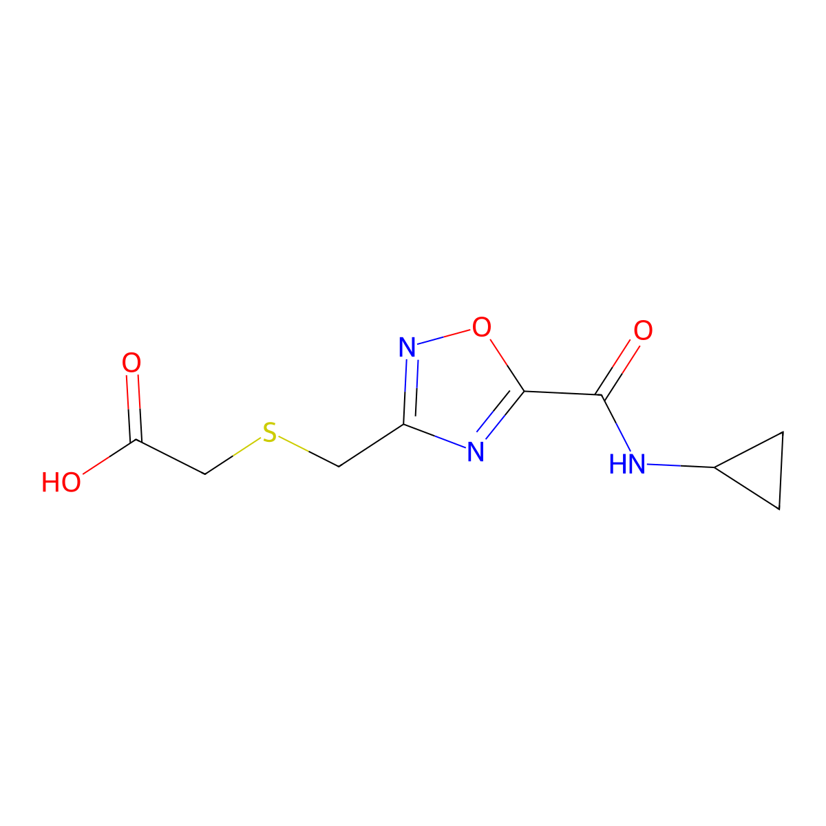 [({5-[(Cyclopropylamino)carbonyl]-1,2,4-oxadiazol-3-yl}methyl)thio]acetic acid molecular structure, CAS 1119452-73-1