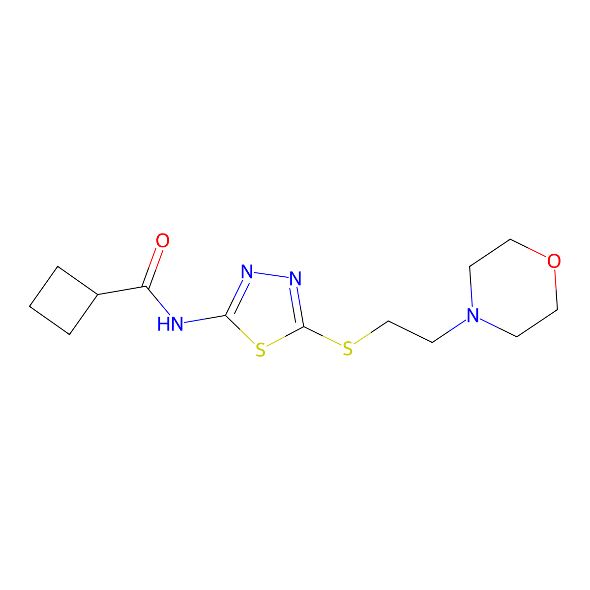 N-(5-((2-morpholinoethyl)thio)-1,3,4-thiadiazol-2-yl)cyclobutanecarboxamide molecular structure, CAS 1119454-38-4