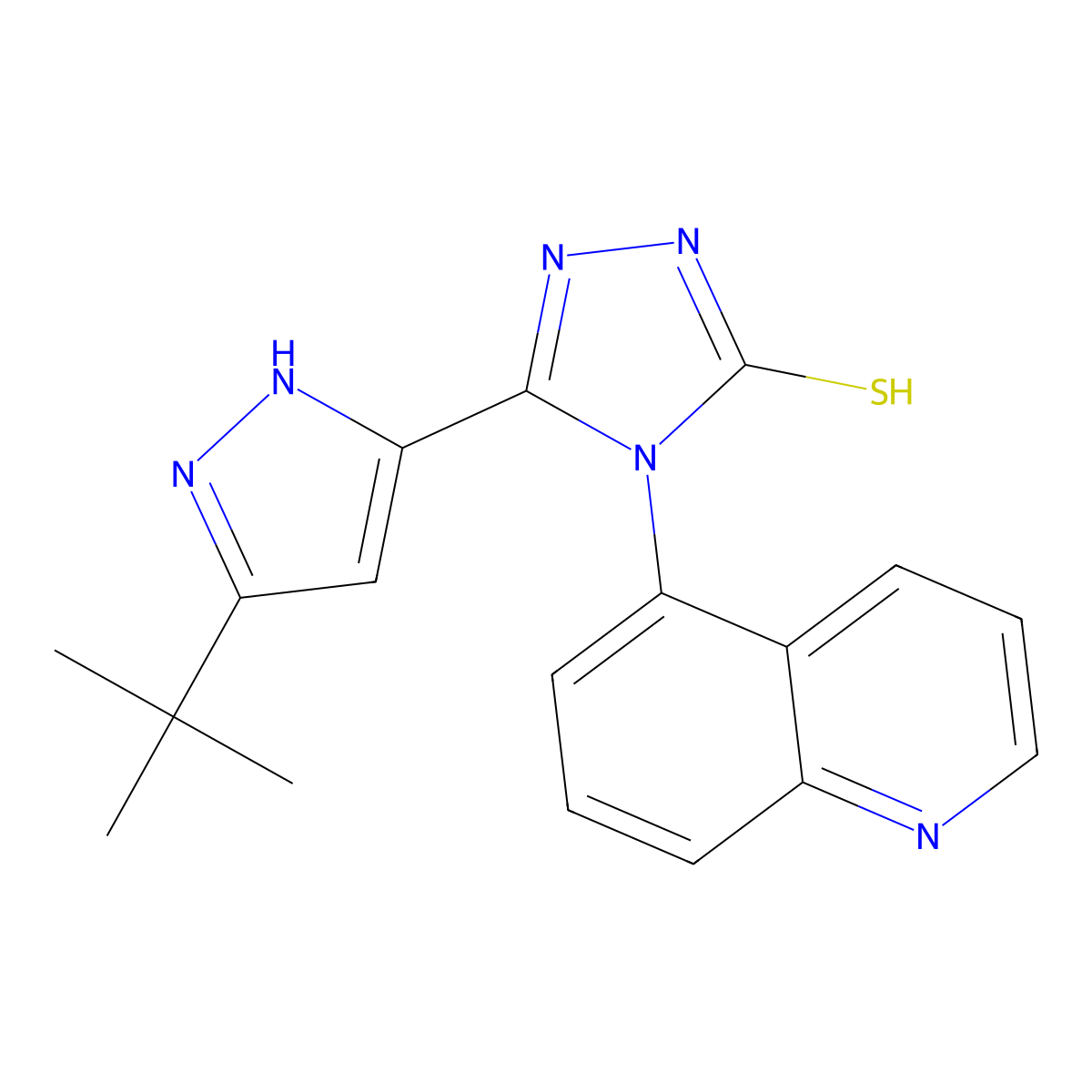 5-(3-(tert-butyl)-1H-pyrazol-5-yl)-4-(quinolin-5-yl)-4H-1,2,4-triazole-3-thiol molecular structure, CAS 1119491-73-4