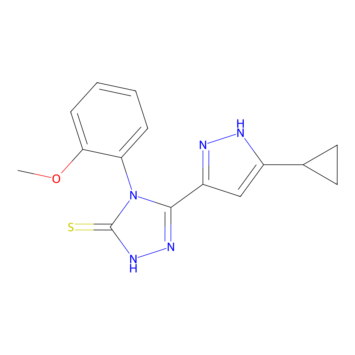 5-(3-cyclopropyl-1H-pyrazol-5-yl)-4-(2-methoxyphenyl)-4H-1,2,4-triazole-3-thiol molecular structure, CAS 1119491-86-9