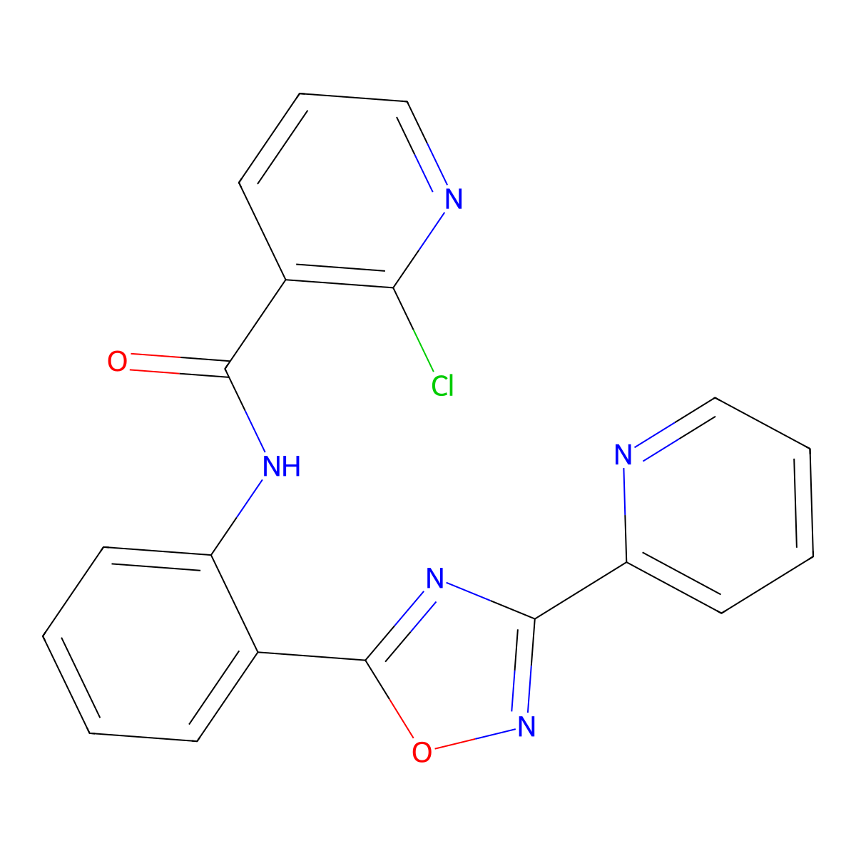 2-chloro-N-{2-[3-(2-pyridinyl)-1,2,4-oxadiazol-5-yl]phenyl}nicotinamide molecular structure, CAS 1119498-85-9