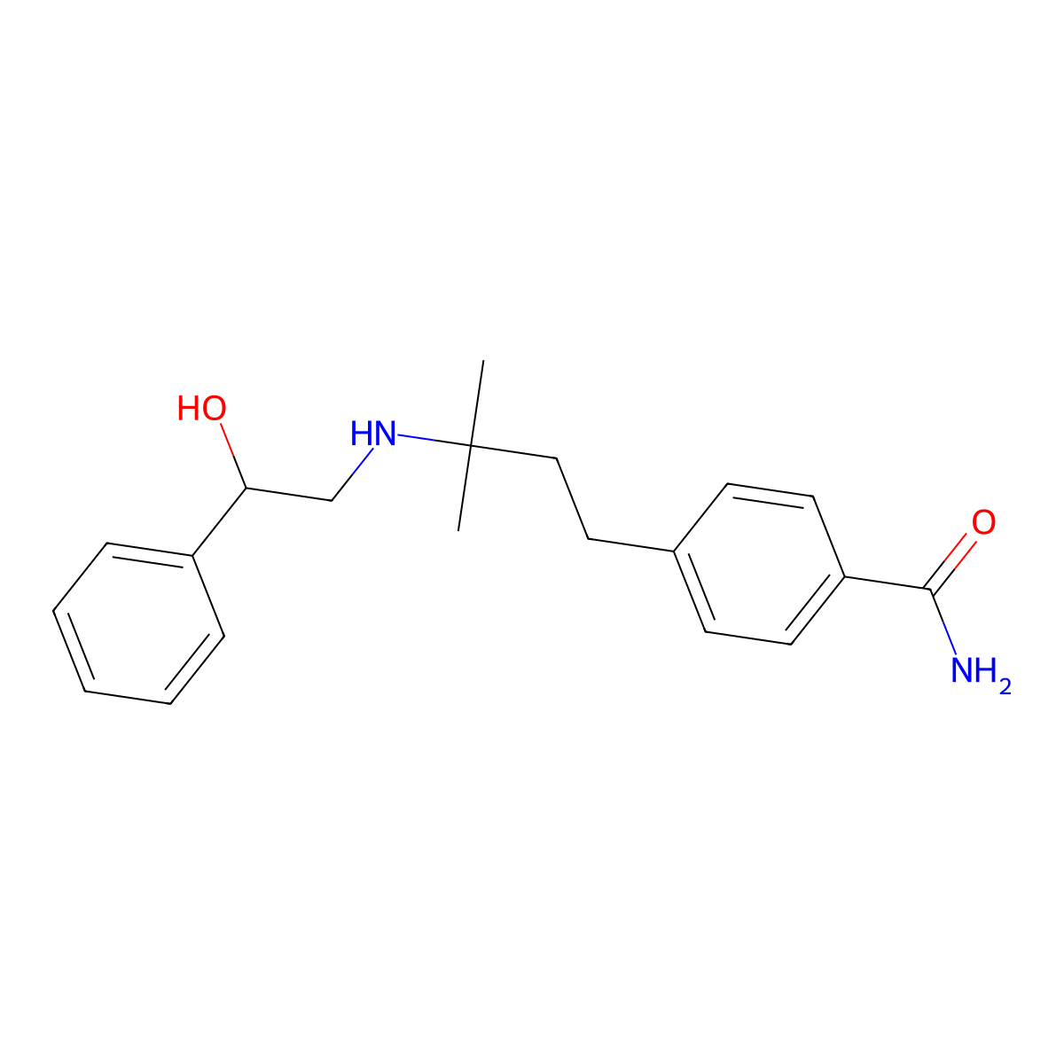 4-(3-(2-Hydroxy-2-phenyl)ethylamino-3-methylbutyl)benzamide molecular structure, CAS 111974-80-2