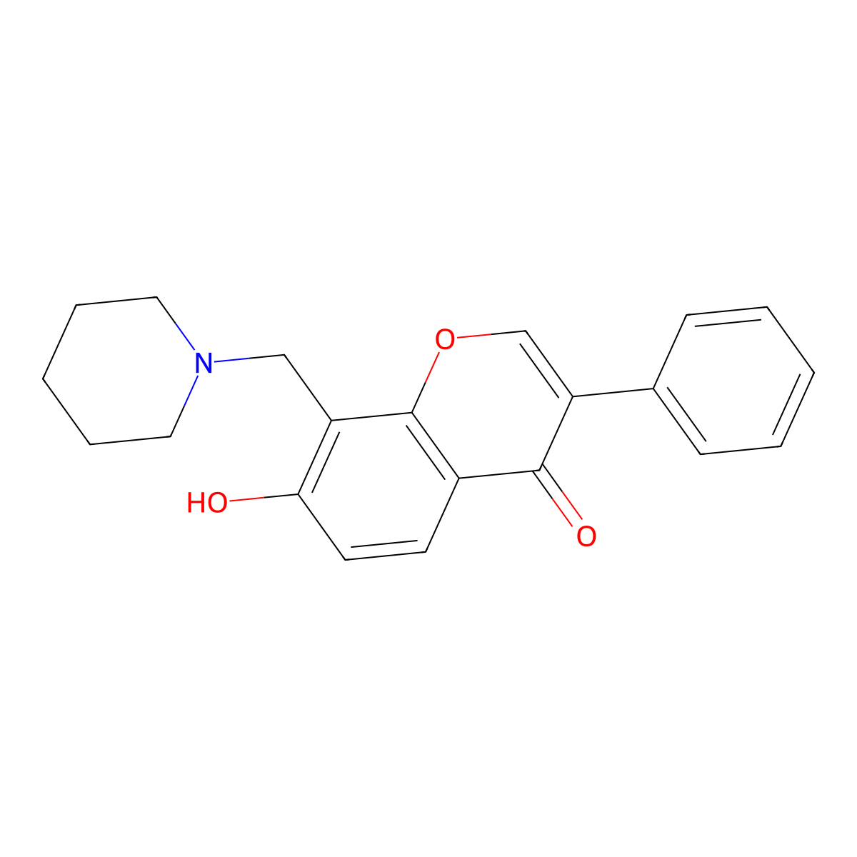 7-hydroxy-3-phenyl-8-(piperidin-1-ylmethyl)-4H-chromen-4-one molecular structure, CAS 111978-65-5