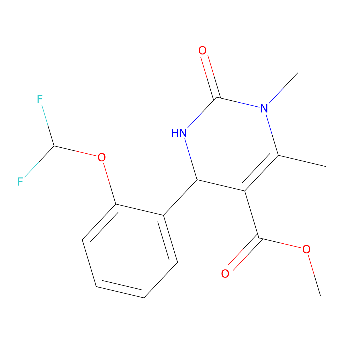 5-Pyrimidinecarboxylic acid, 1,2,3,4-tetrahydro-4-(2-(difluoromethoxy)phenyl)-1,6-dimethyl-2-oxo-, methyl ester molecular structure, CAS 111983-60-9