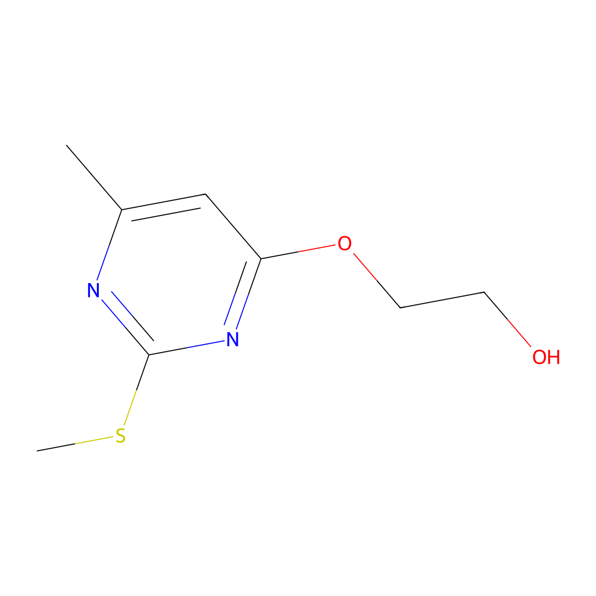 Ethanol, 2-[[6-methyl-2-(methylthio)-4-pyrimidinyl]oxy]- molecular structure, CAS 112010-51-2