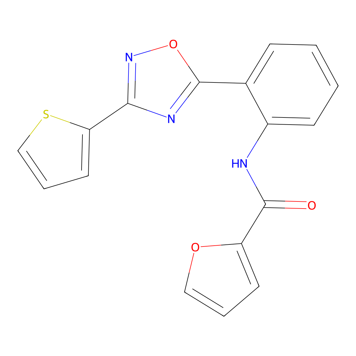 N-(2-(3-(thiophen-2-yl)-1,2,4-oxadiazol-5-yl)phenyl)furan-2-carboxamide molecular structure, CAS 1120233-43-3