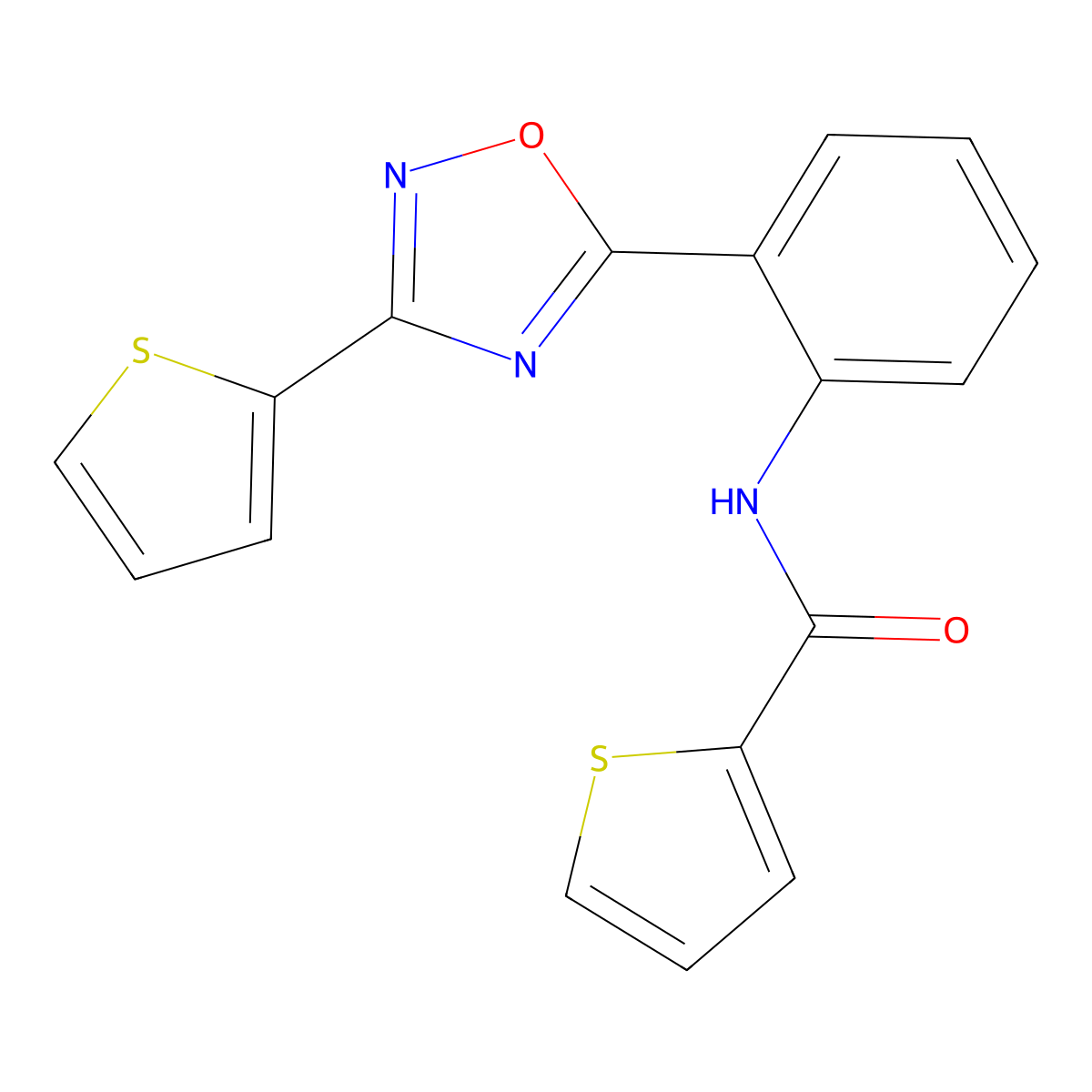 N-(2-(3-(thiophen-2-yl)-1,2,4-oxadiazol-5-yl)phenyl)thiophene-2-carboxamide molecular structure, CAS 1120233-61-5