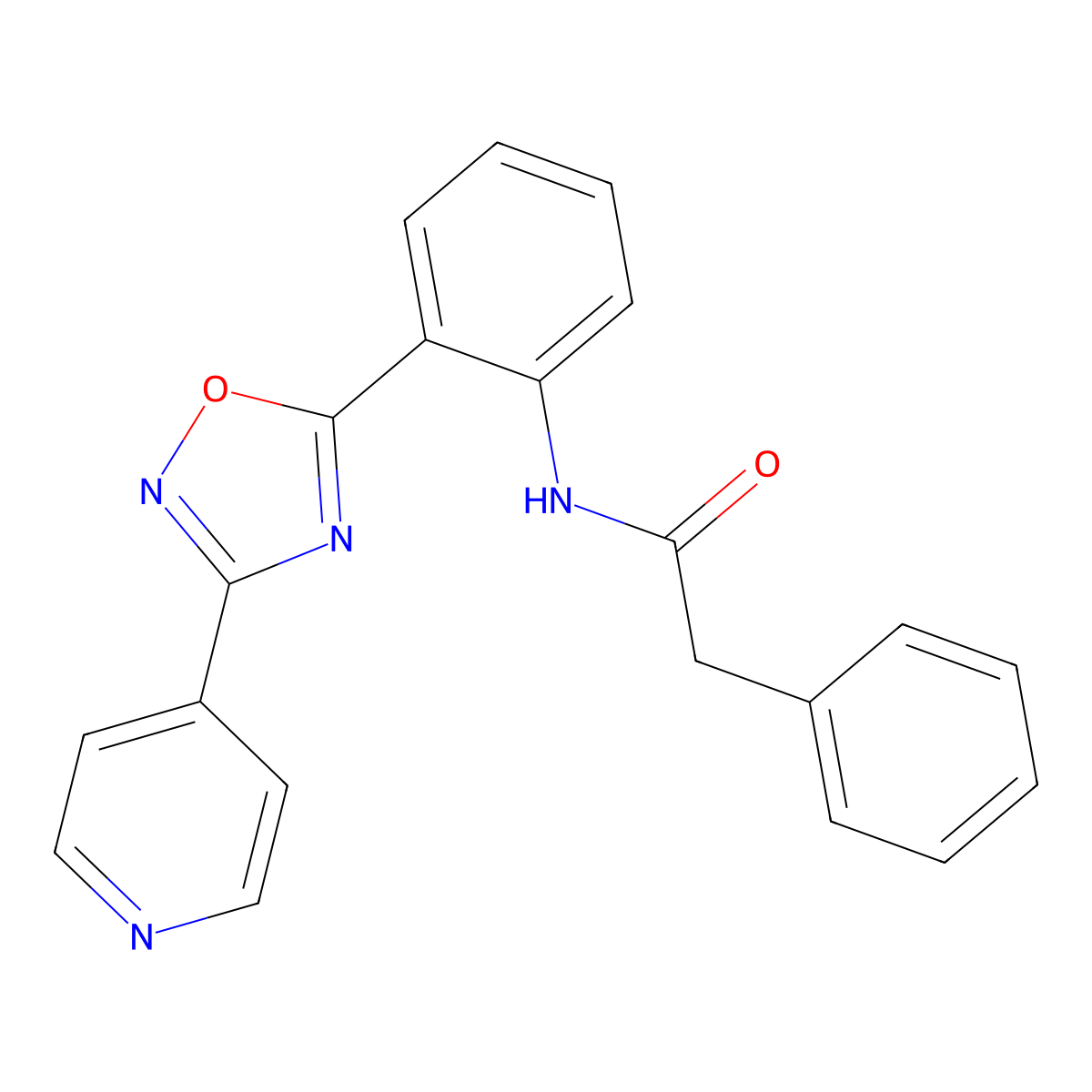 2-phenyl-N-(2-(3-(pyridin-4-yl)-1,2,4-oxadiazol-5-yl)phenyl)acetamide molecular structure, CAS 1120234-07-2