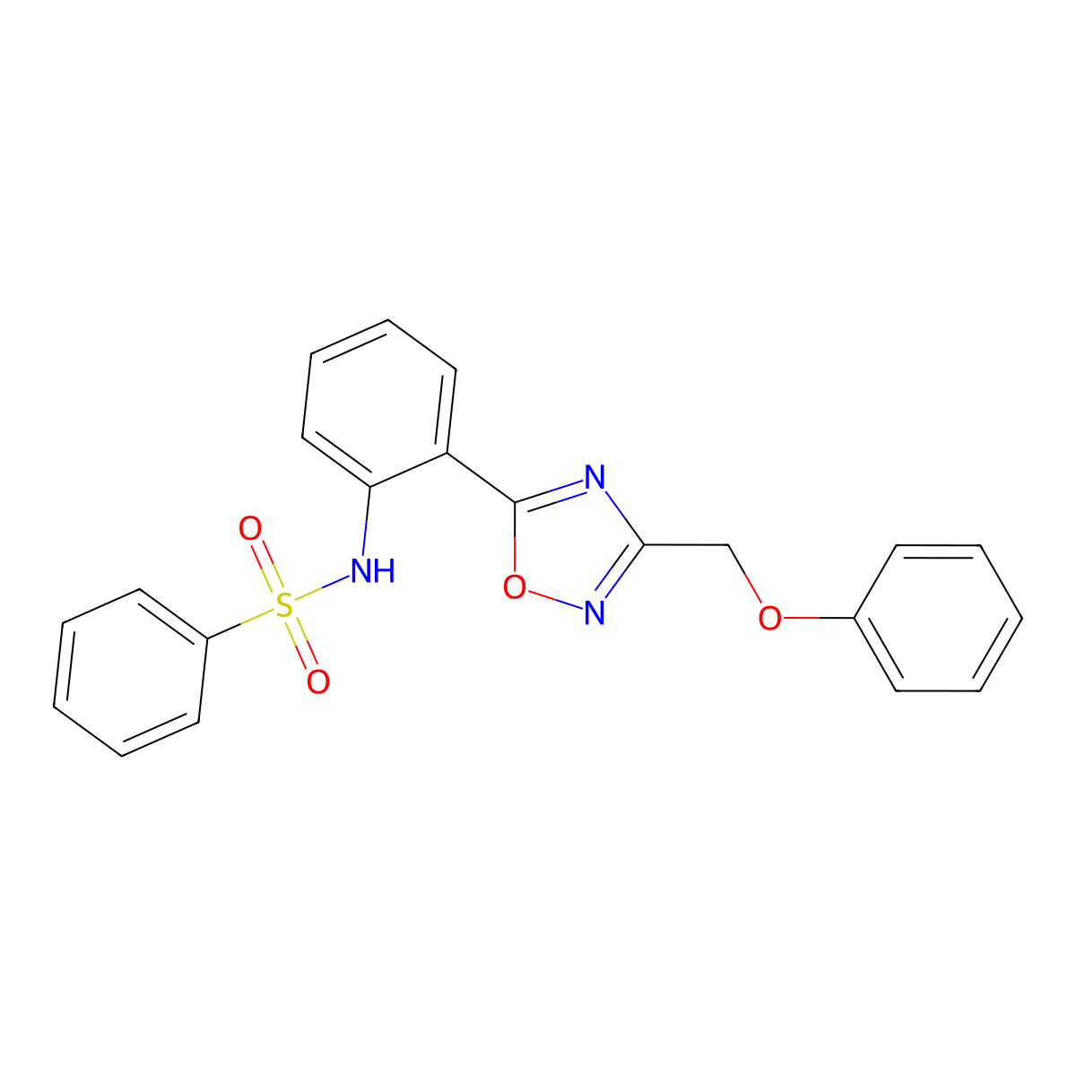 N-{2-[3-(phenoxymethyl)-1,2,4-oxadiazol-5-yl]phenyl}benzenesulfonamide molecular structure, CAS 1120234-24-3