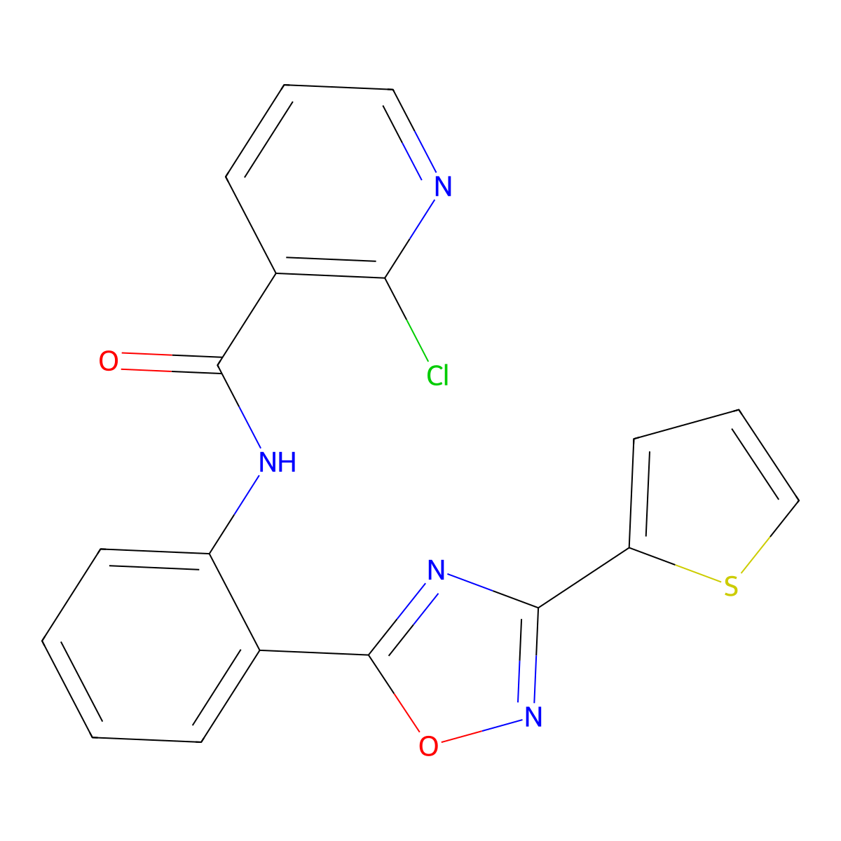 2-chloro-N-{2-[3-(thiophen-2-yl)-1,2,4-oxadiazol-5-yl]phenyl}pyridine-3-carboxamide molecular structure, CAS 1120234-46-9