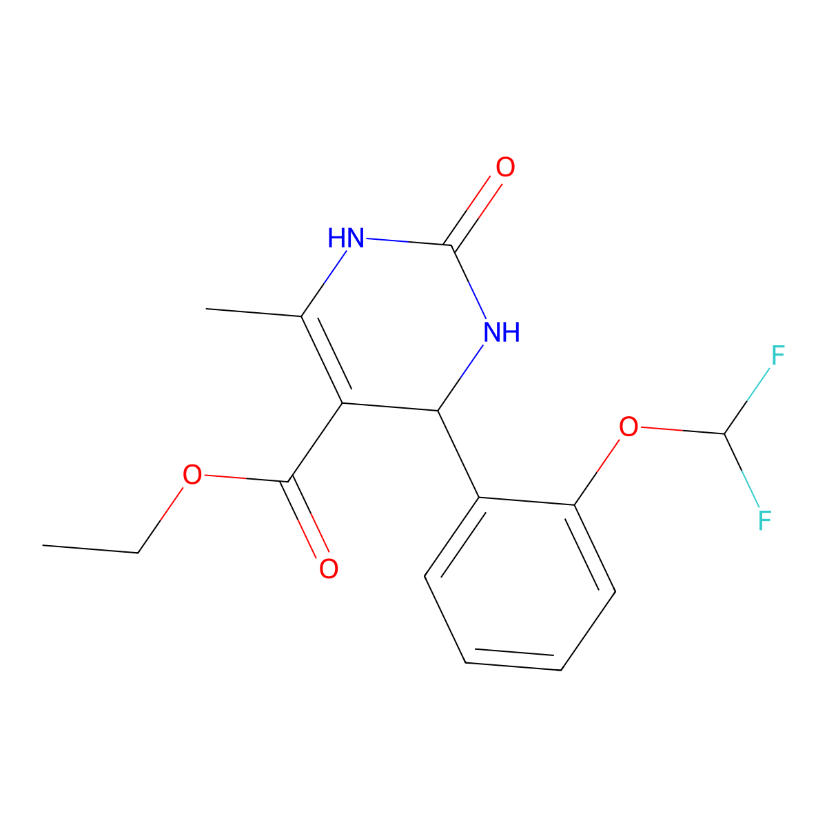 5-Pyrimidinecarboxylic acid, 1,2,3,4-tetrahydro-4-(2-(difluoromethoxy)phenyl)-6-methyl-2-oxo-,ethyl ester molecular structure, CAS 112024-97-2