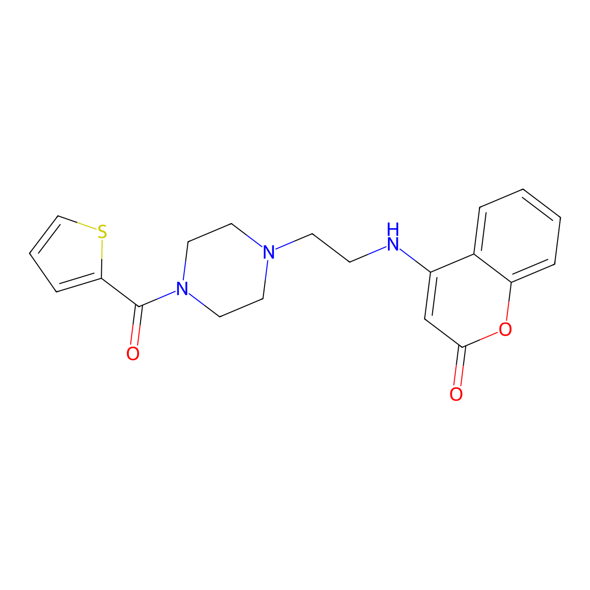 4-({2-[4-(thiophen-2-ylcarbonyl)piperazin-1-yl]ethyl}amino)-2H-chromen-2-one molecular structure, CAS 1120256-07-6