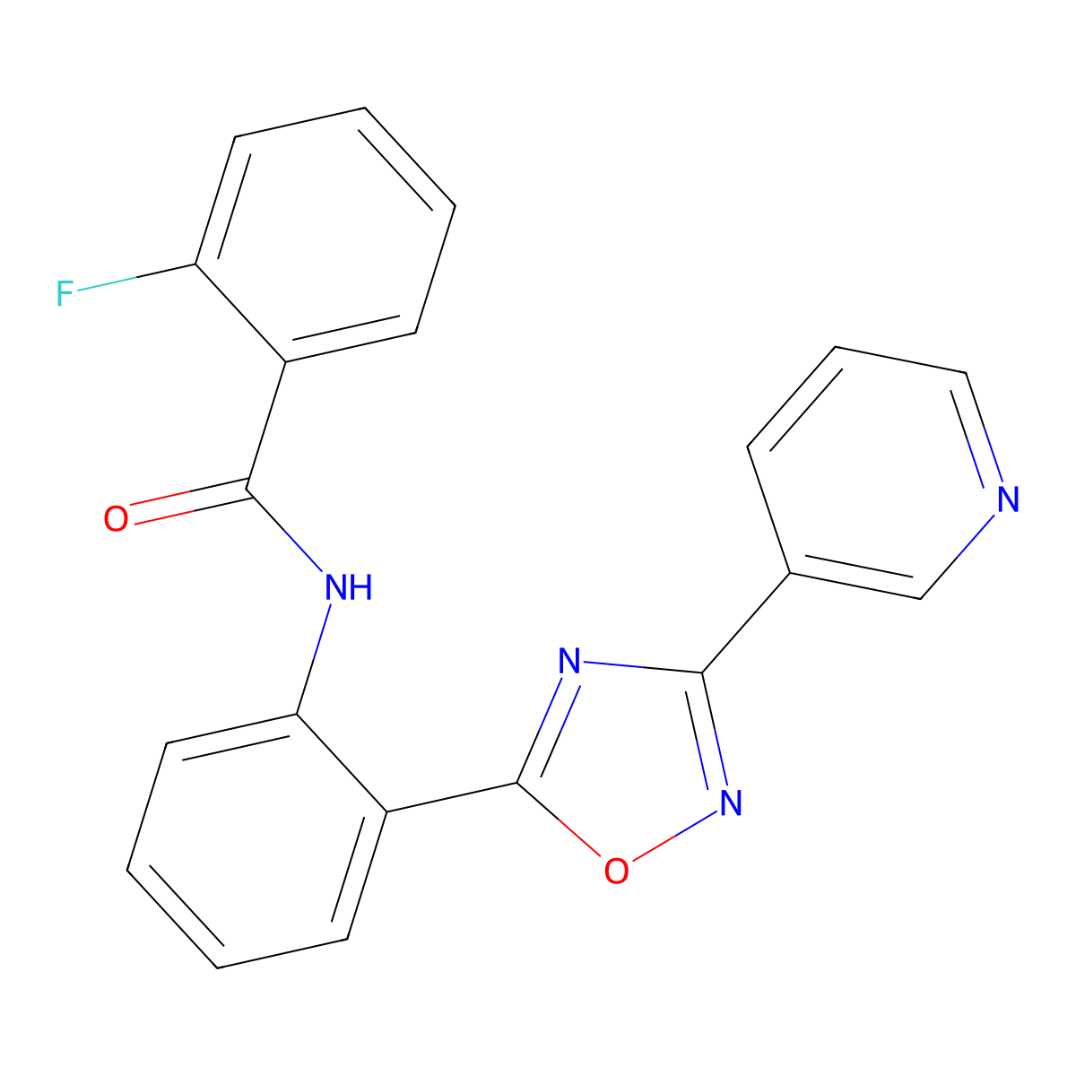 2-fluoro-N-(2-(3-(pyridin-3-yl)-1,2,4-oxadiazol-5-yl)phenyl)benzamide molecular structure, CAS 1120259-57-5