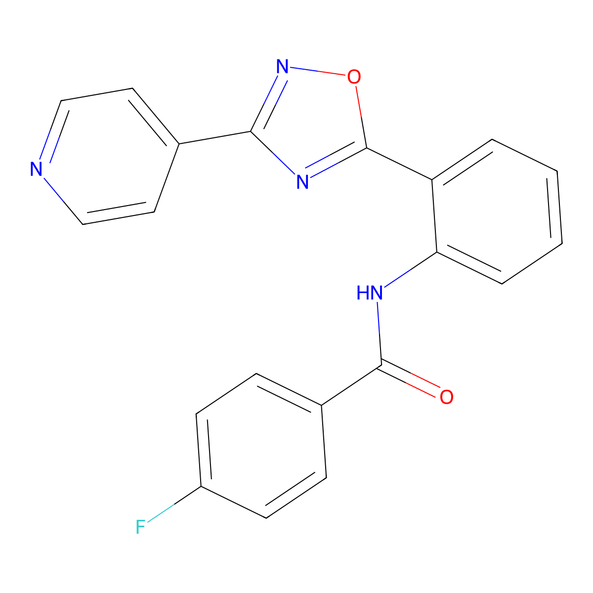 4-fluoro-N-{2-[3-(4-pyridinyl)-1,2,4-oxadiazol-5-yl]phenyl}benzamide molecular structure, CAS 1120259-71-3