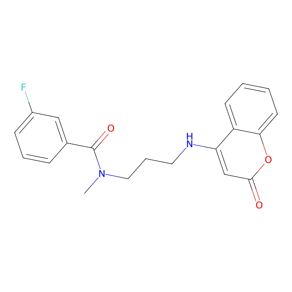 3-fluoro-N-methyl-N-{3-[(2-oxo-2H-chromen-4-yl)amino]propyl}benzamide molecular structure, CAS 1120263-66-2