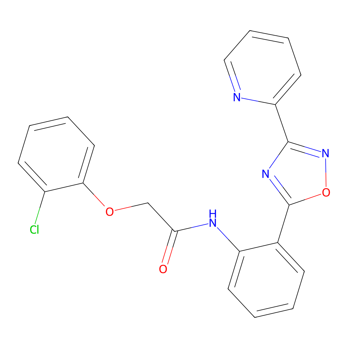 2-(2-chlorophenoxy)-N-{2-[3-(2-pyridinyl)-1,2,4-oxadiazol-5-yl]phenyl}acetamide molecular structure, CAS 1120267-10-8