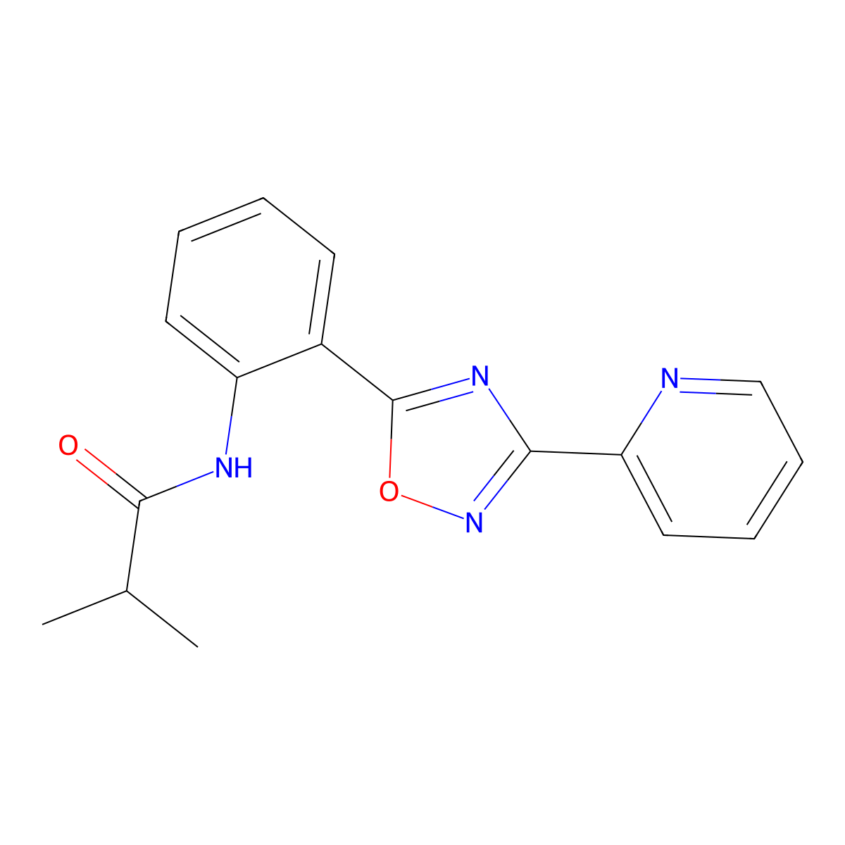 2-methyl-N-{2-[3-(2-pyridinyl)-1,2,4-oxadiazol-5-yl]phenyl}propanamide molecular structure, CAS 1120280-42-3