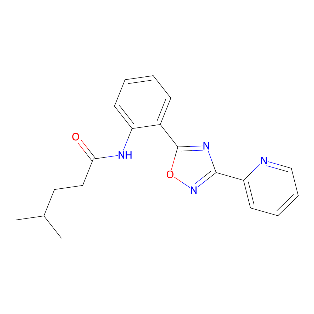 4-methyl-N-{2-[3-(pyridin-2-yl)-1,2,4-oxadiazol-5-yl]phenyl}pentanamide molecular structure, CAS 1120280-65-0