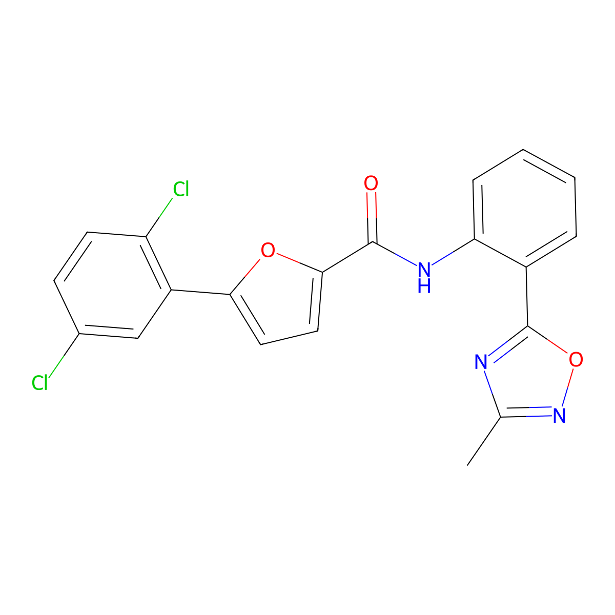 5-(2,5-dichlorophenyl)-N-[2-(3-methyl-1,2,4-oxadiazol-5-yl)phenyl]-2-furamide molecular structure, CAS 1120281-60-8