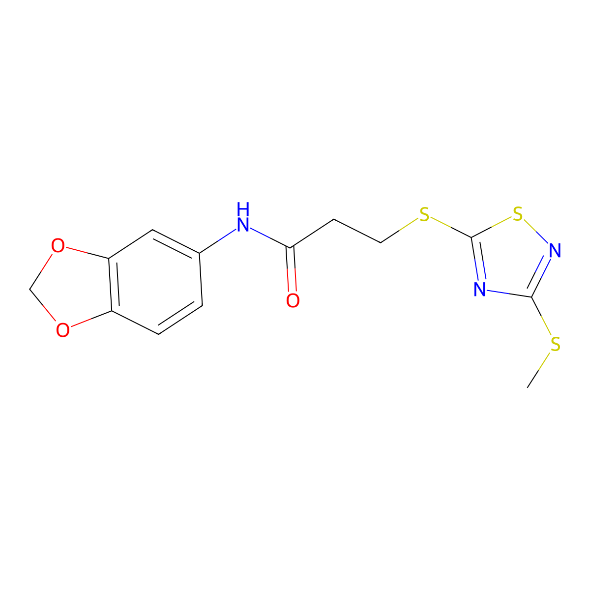 N-(1,3-benzodioxol-5-yl)-3-{[3-(methylsulfanyl)-1,2,4-thiadiazol-5-yl]sulfanyl}propanamide molecular structure, CAS 1120283-79-5