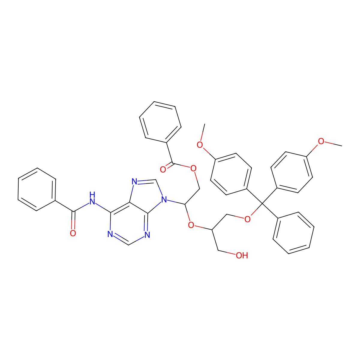 [(2R)-2-(6-benzamidopurin-9-yl)-2-[(2S)-1-[bis(4-methoxyphenyl)-phenylmethoxy]-3-hydroxypropan-2-yl]oxyethyl] benzoate molecular structure, CAS 1120329-51-2