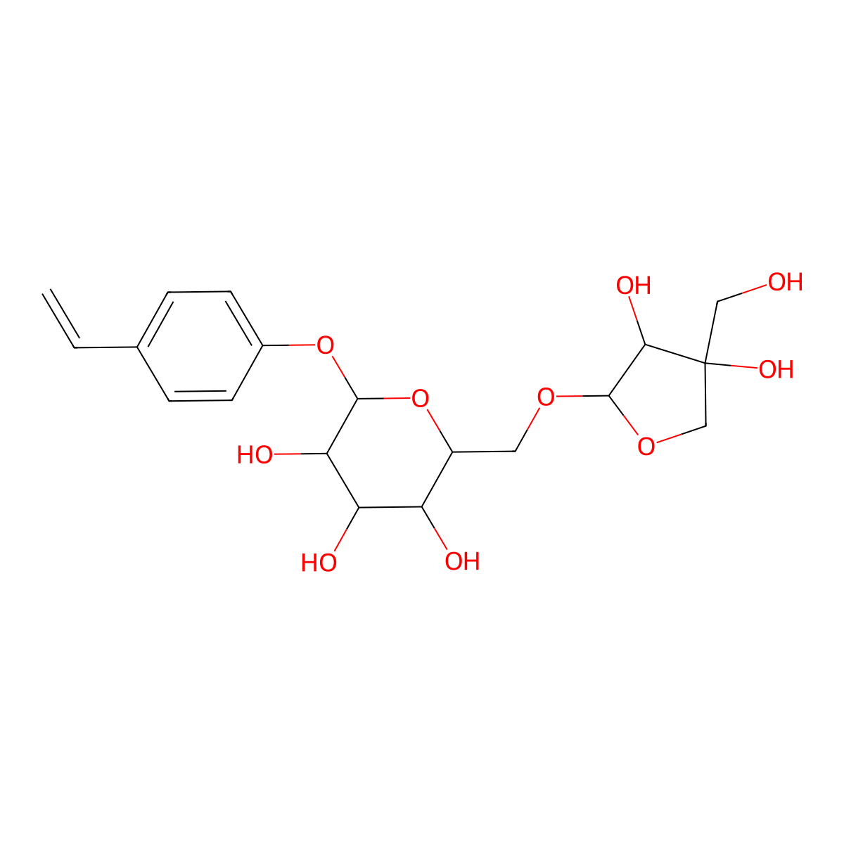p-Vinylphenyl O-[beta-D-apiofuranosyl-(1-6)]-beta-D-glucopyranoside molecular structure, CAS 112047-91-3